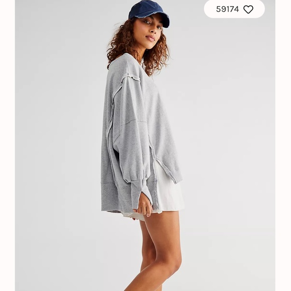 Free People Gray Oversized Sweatshirt - Picture 1 of 8